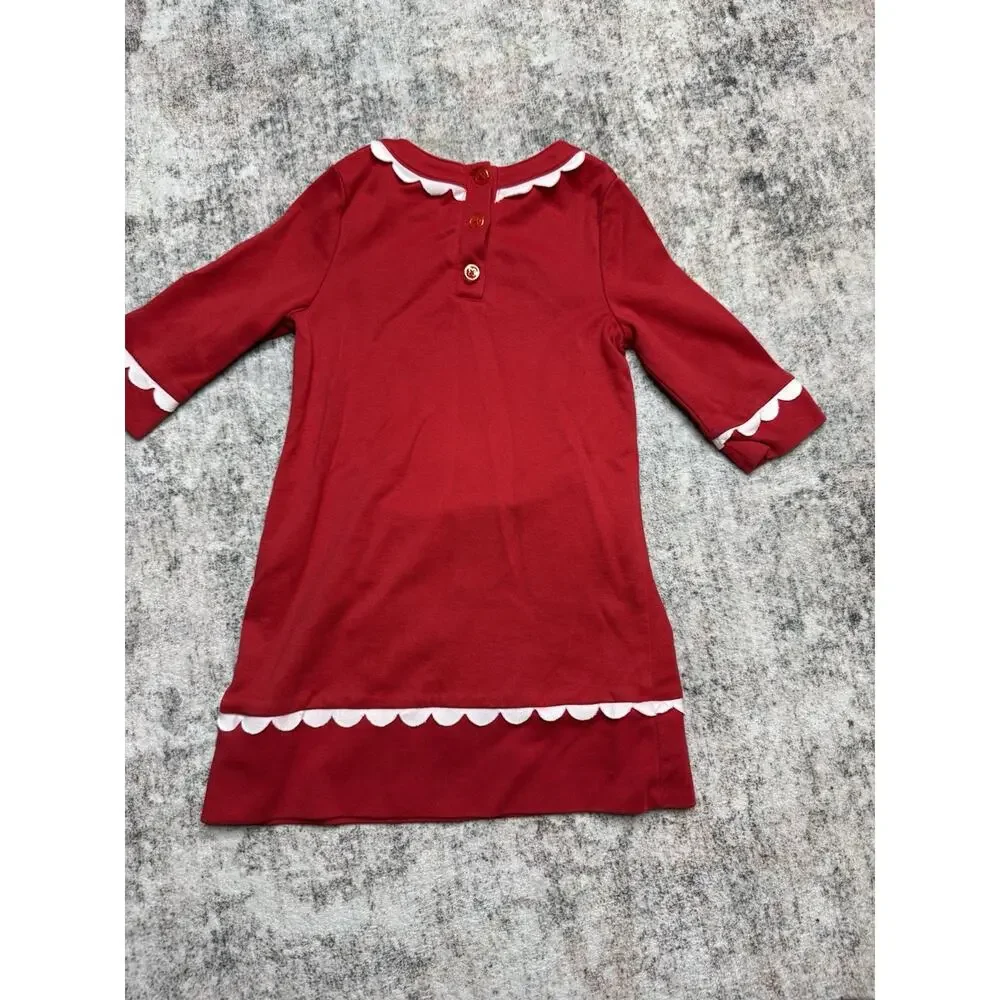 Baby Gap Dress Girls 4T Red White Scallop Long Sleeve Holidays Christmas Preppy